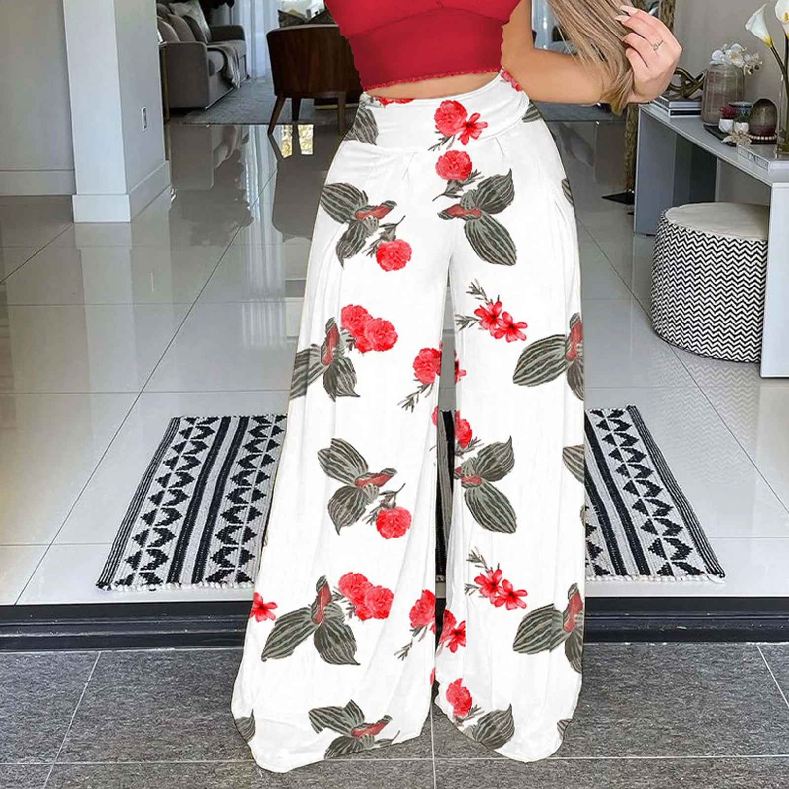 

Женские брюки с высокой талией, спортивные брюки с цветочным принтом для женщин, брюки с широкими штанинами, спортивные брюки с высокой тали...