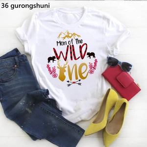 Mom Of The Wild One Grpahic Print T-Shirt Women Golden Deer Merry Christmas Gift T Shirt Femme Harajuku Shirt Kawaii Clothes