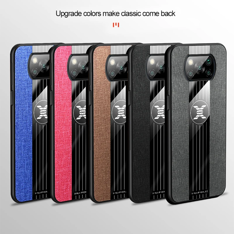 For POCO X3 Case Ring Holder Fabric Texture Hard Glossy Cover Soft Frame Cloth Phone Case For Xiaomi POCO X3 Pro NFC