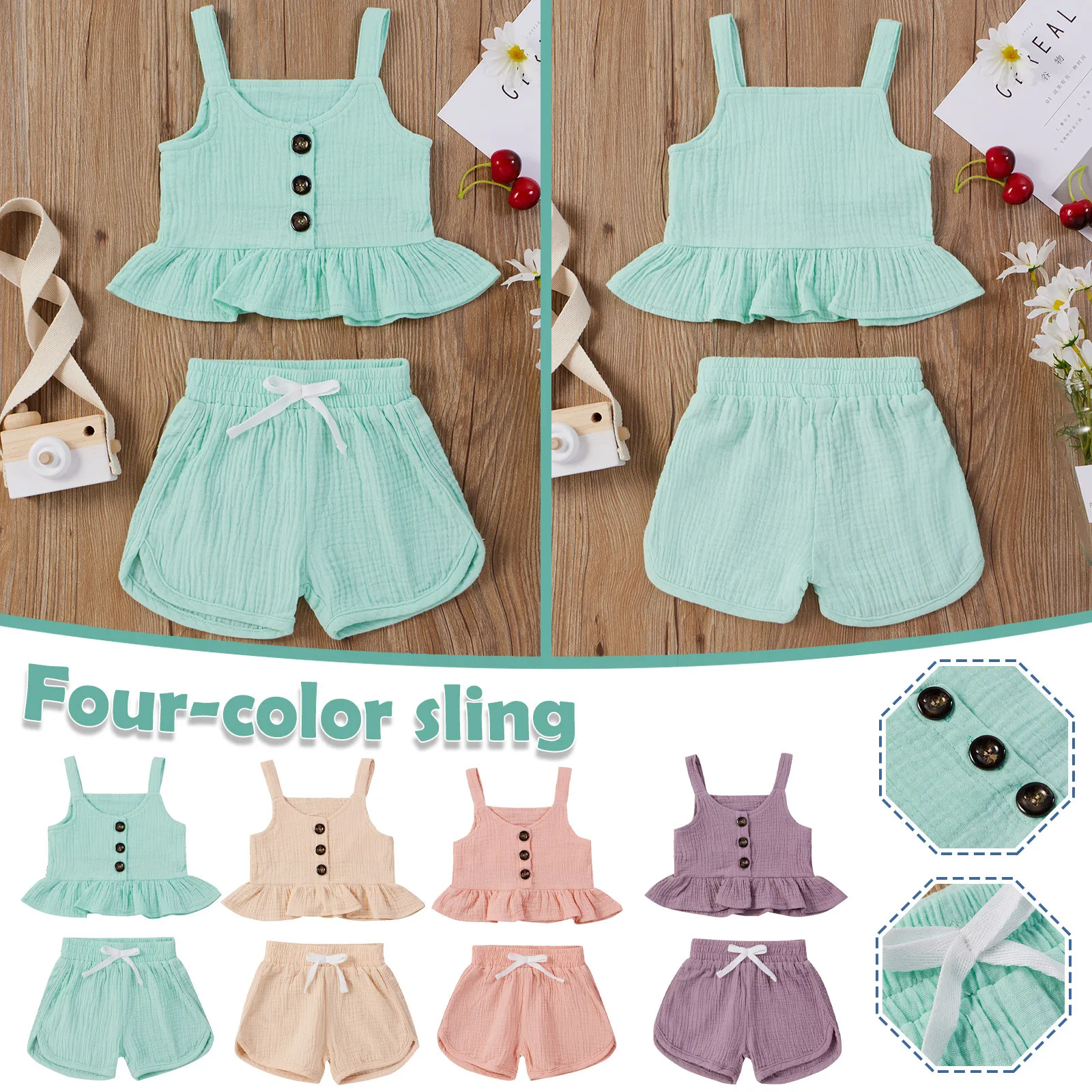 

Baby Clothes Girl Toddler Kids Baby Girls Summer Four-color Suspender Top And Shorts Clothes Set ropa de verano para niÃ±as E1