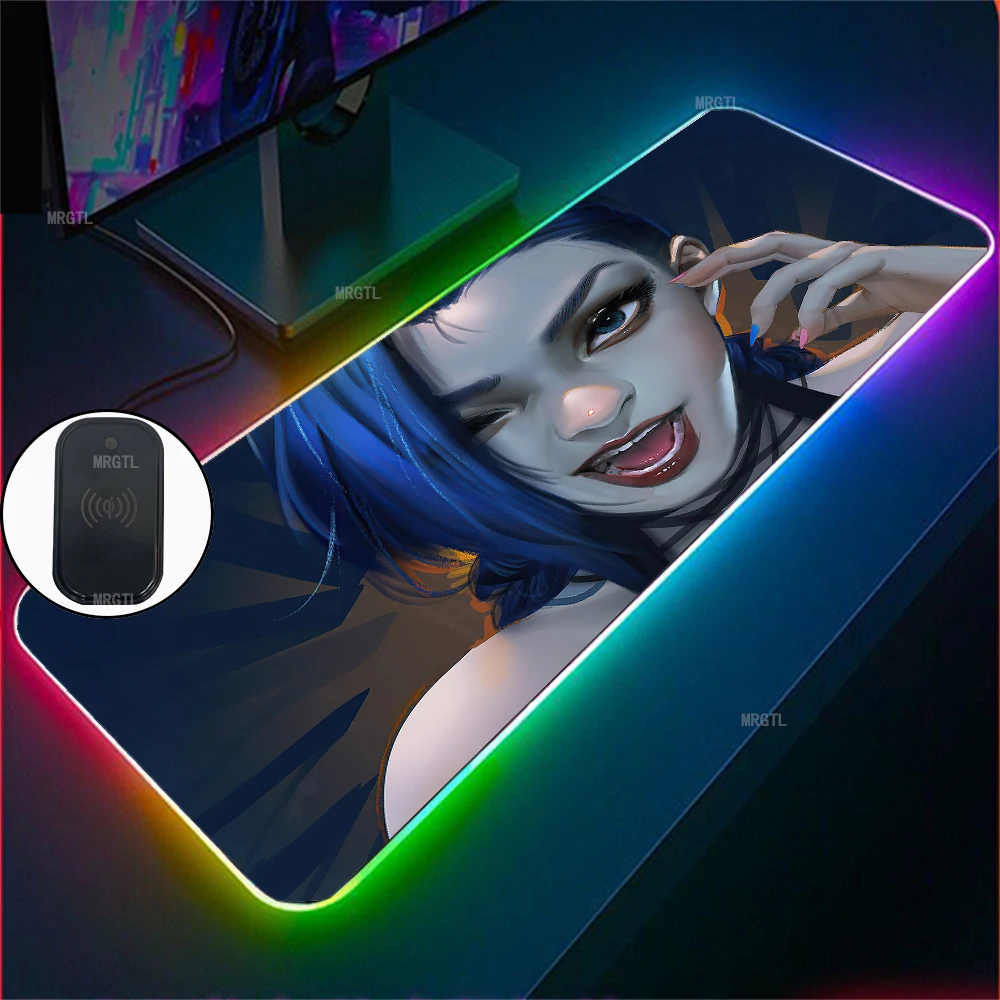 

LOL аксессуары для геймеров Настольный коврик Jinx Runaway Loli аниме большой коврик для мыши Xxl 90x40 см Arcane RGB беспроводной зарядный коврик для мыши Ко...