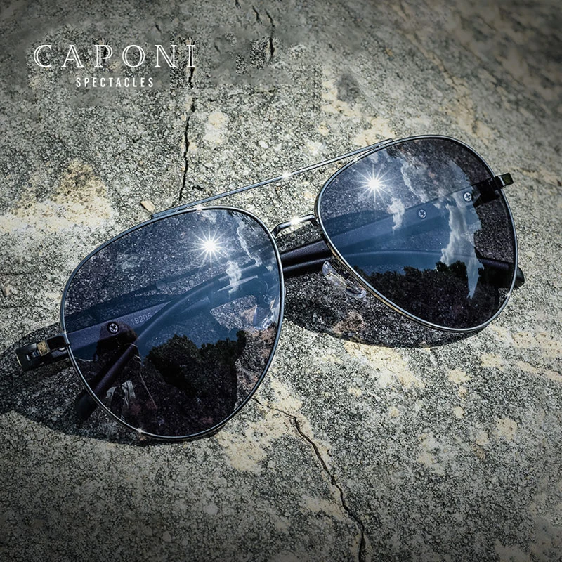 

CAPONI Pilot Sun Glasses For Men Polarized Day Driving Photochromic Sunglasses TR-90 UV Ray Protection Male's Glasses CP19205