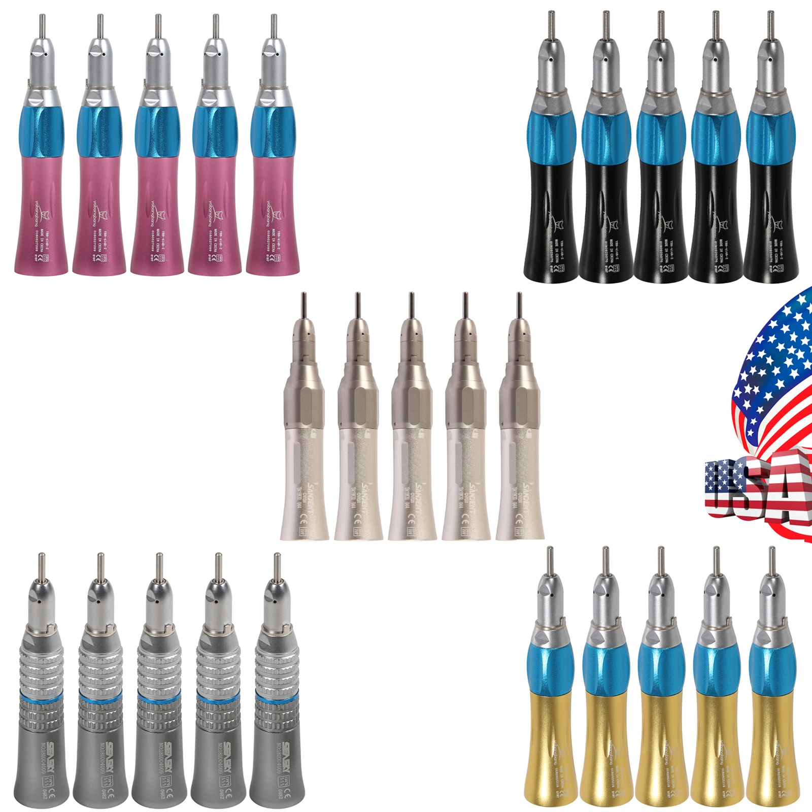 5Pcs NSK Style Dental Slow Low Speed 1:1 Ratio External/Outer Water Spray Straight Handpiece Nosecone E-type USA