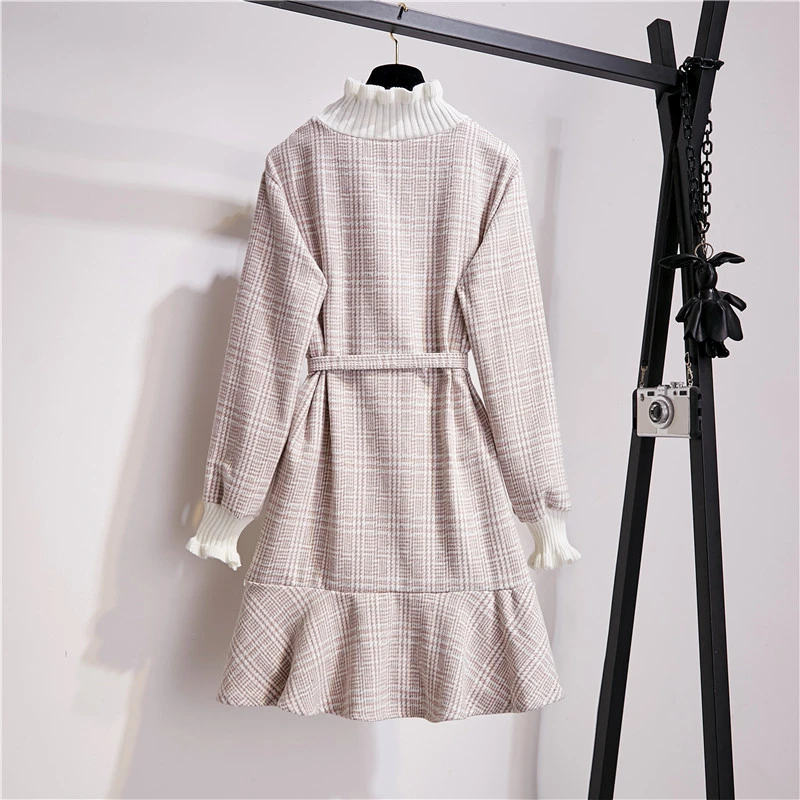 Зимнее клетчатое ТРАПЕЦИЕВИДНОЕ платье для женщин модное Повседневное