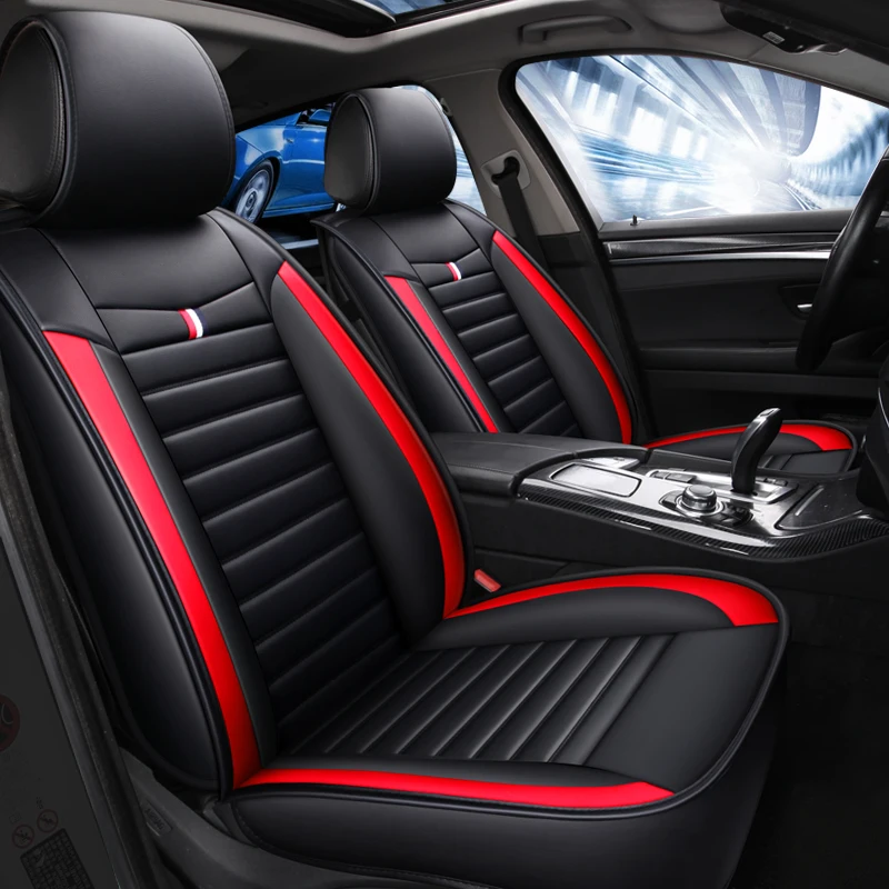 

Чехол для автомобильного сиденья, передняя/задняя подушка для автомобиля для женщин, не двигается, универсальный черный/красный нескользящий чехол из искусственной кожи для Ford FIesta X7 X40