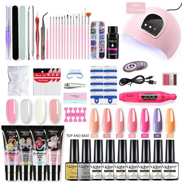 

Mobray 15ml Poly Nail Gel Kit With 54W UV LED Lamp Quick Building Clear Gel for Nail Extensions Gel Nail Polish Nail Tools Set