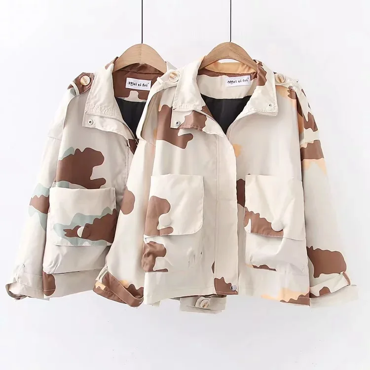 NoEnName_Null пальто камуфляж карман РЕТРО куртка женская осень весна длинный дизайн