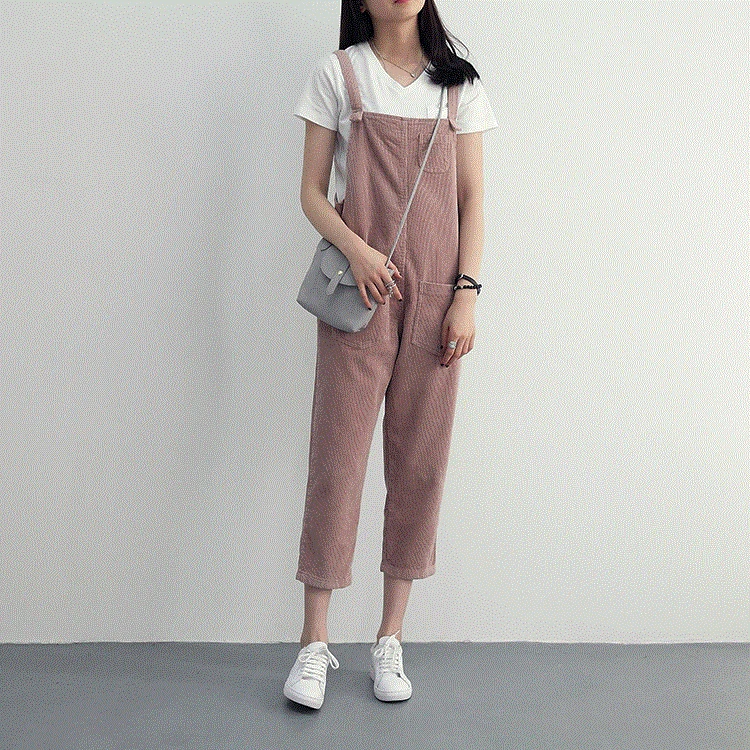

Jumpsuits Women Corduroy Solid Simple Trendy All-match Students Strap Womens Pockets Loose Casual Trousers Korean Style Lovely