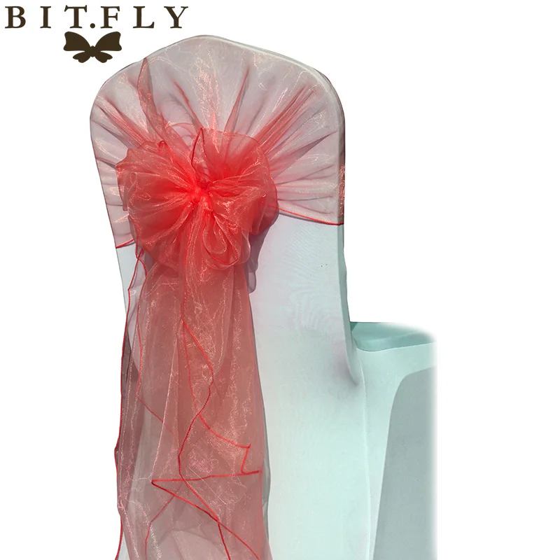BIT. FLY, 50 шт./лот, свадебные стулья с узлом, украшение из органзы, чехлы с бантом, 32 цвета, для свадебной вечеринки, банкета, 26x108 дюймов - Цвет: dark coral