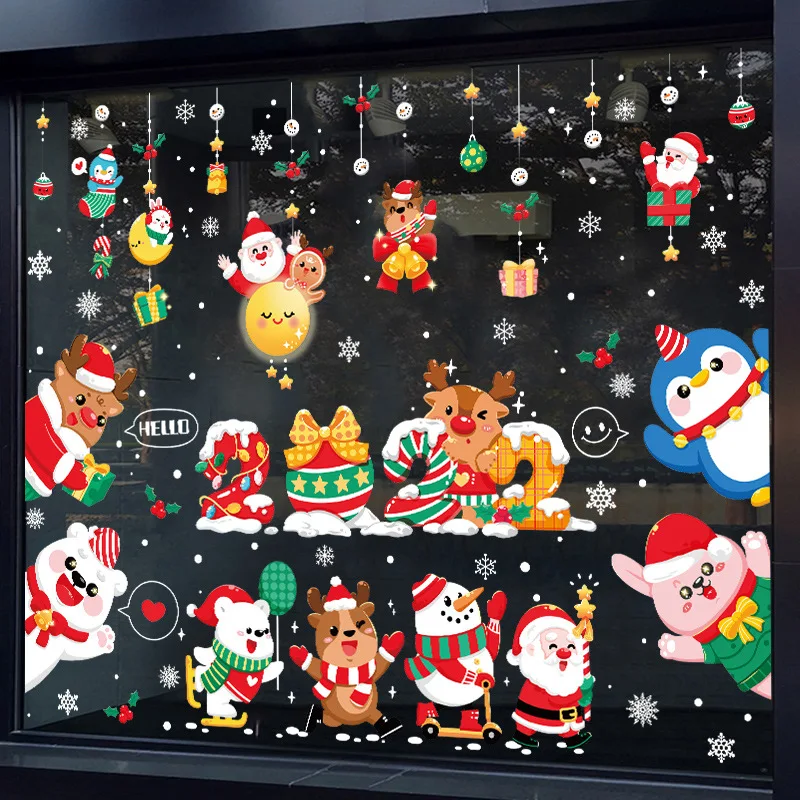 

Christmas Window Stickers Merry Christmas Home Decorations Santa Snowman Electrostatic Stickers Shop Window Sticker Wall Decals