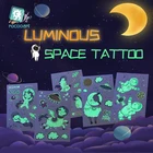 Татуировки Rocooart Space Man для детей, светящиеся темные татуировки, водостойкие поддельные татуировки, Светящиеся Татуировки, боди-арт, Мультяшные татуировки