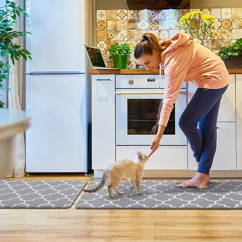 

2 PCS Kitchen Mat Waterproof Standing Mat Non-Slip Rugs Cushioned Anti Fatigue Runner Rug for Kitchen, Bathroom, Laundry