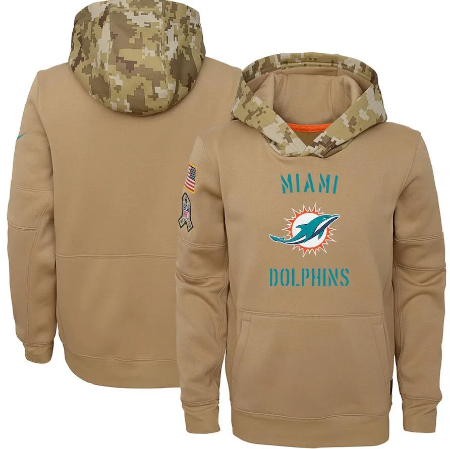 

Miami Youth Salute to Service Dolphins Khaki Therma Pullover Hoodie