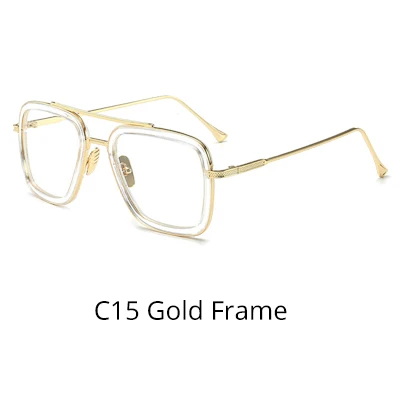C15 Gold Frame Tony Stark, солнцезащитное стекло, es, для мужчин, Ретро стиль, мужское стекло es iron man, 3 солнцезащитных стекла, желтый, красный, оттенков, мужские очки W66218 - Цвет линз: C15 Gold Frame