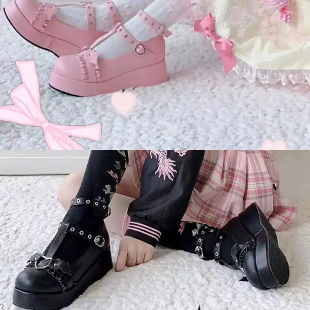 

Female Lolita Cute Mary Janes Pumps Platform Wedges Cosplay women's High Punk Pumps Shoes Gothic Shoes Sweet Heels Q7O4