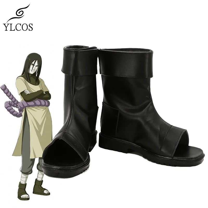 

Anime Orochimaru Cosplay Shoes Halloween Party Black Leather Boots Custom Made