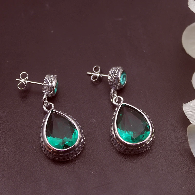 

Hermosa Vintage Stud Earrings GreenTopaz Silver Color Earrings For Women Fashion Jewelry 1 3/8 Inch ME043