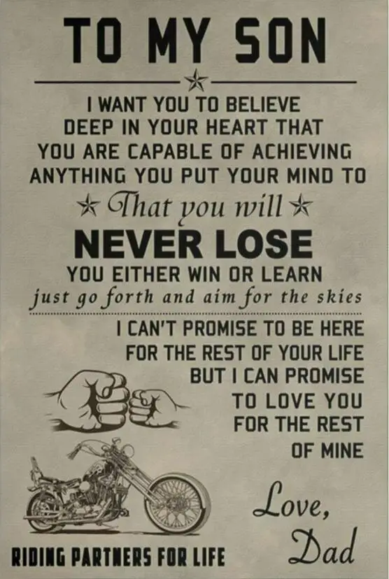 Моему сыну байкеру отцу и Цитата Художественная печать Шелковый плакат домашний