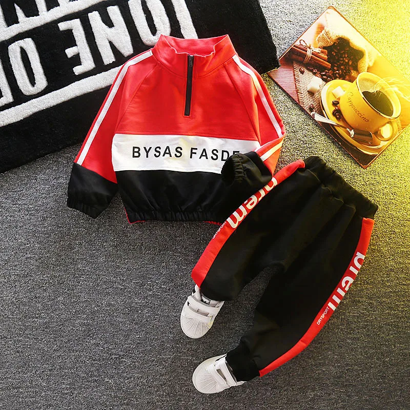 2019 Autumn New 0-4 Year Children Casual Clothing Baby Boy Spell Color Letter Print Long Sleeve Stripe Sports Suit | Детская одежда и