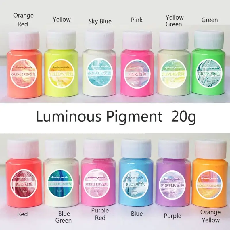 

12 Color 20g Luminous Resin Pigment Kit Glow In the Dark Powder Pigment Colorant Dye Fluorescent Resin Jewelry Making