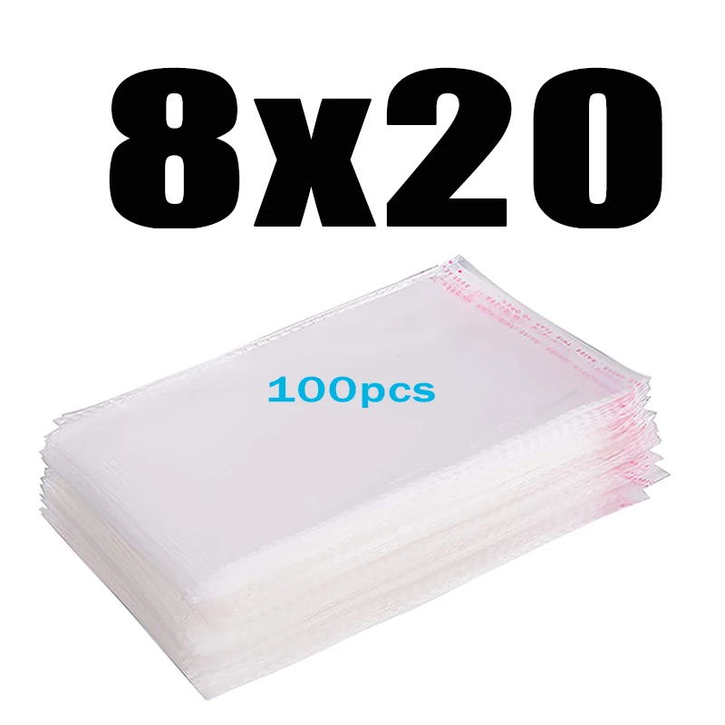 8x20CM 100pcs Прозрачный пластиковый самоклеющийся пакет целлофановые пакеты прозрачная Толстая самозапечатывающаяся маленькая упаковка герметичный полиэтиленовый пакет - Цвет: 8x20CM 100pcs