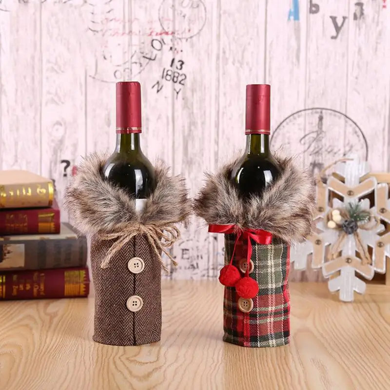 

Christmas Decorations For Home Red Wine Bottle Cover Stocking Gift Holders Xmas Navidad Decorfor Home Dinner Table Decor