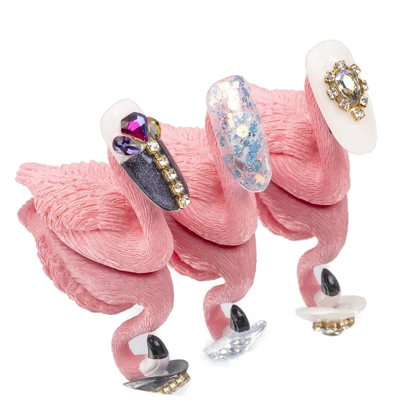 

1pc New White Swan Pink Bird Nail Tips Display Stand Support Nail Practice Base Manicure Shooting Props Works Display Tool
