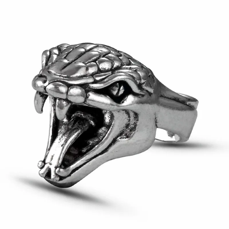

Vintage Men's Silver colour Stainless Steel Ring Hip Hop Punk Motorcycle Hand RingSnake Ring Animal Jewelry Birthday Gift