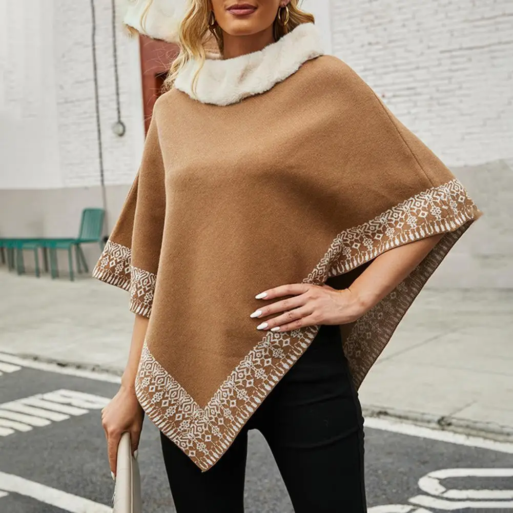 

Sweater Jumper Ethnic Pattern Patchwork Cape Knitwear Elegant Asymmetric Hem Cape Coat
