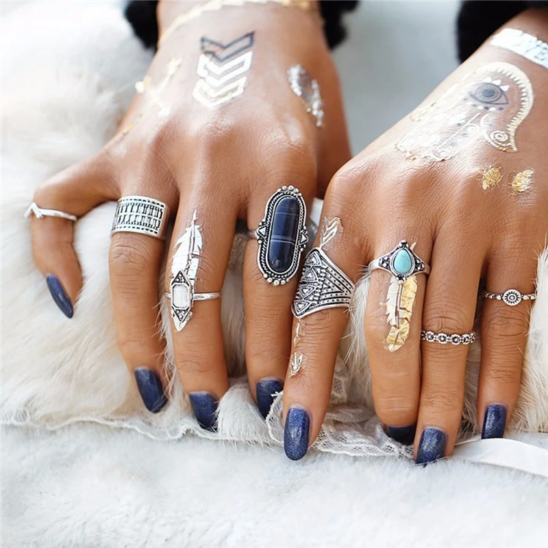 

Bohemian Vintage Rings Set Gothic Crown Wedding Geometric Knuckle Rings For Women Finger Boho Jewelry Anillos Mujer
