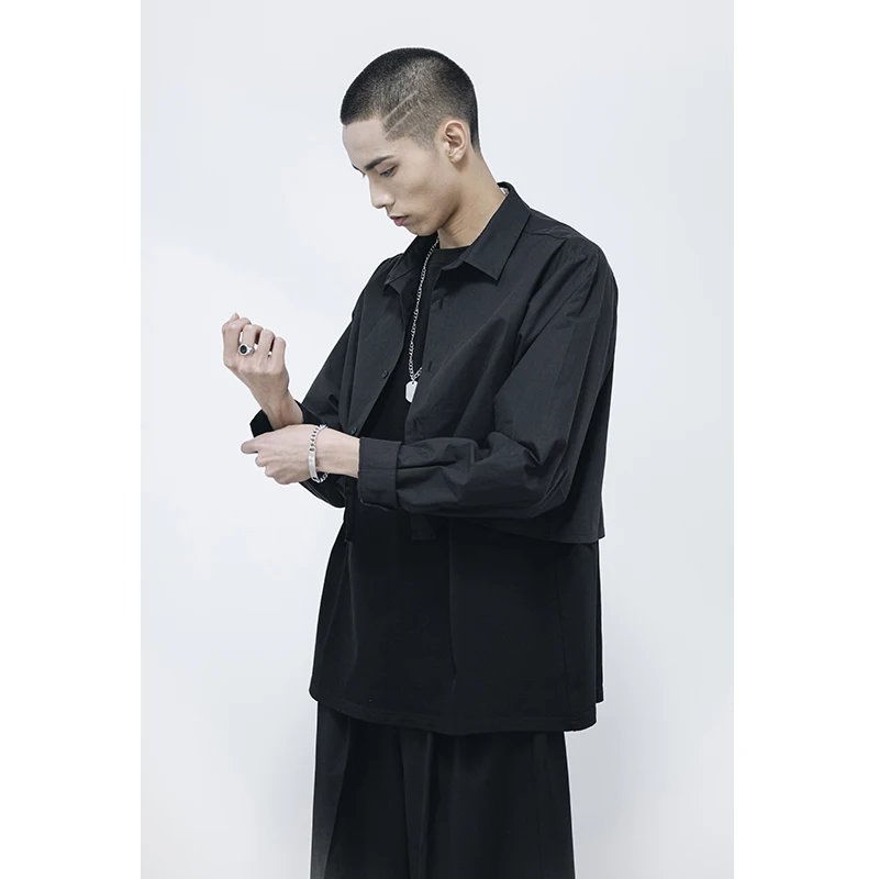 S-6XL New 2022 Men's Clothing Fashion GD Hair Stylist Minimalist Solid Silhouette Short Long Sleeve Shirt Plus Size Costumes