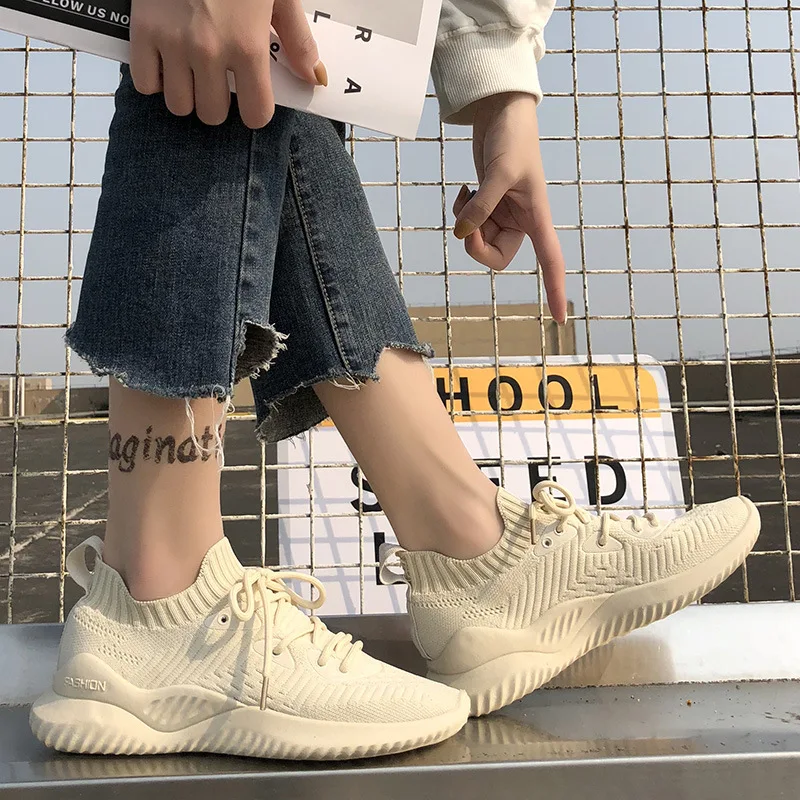 2019 осень Новая женская обувь кроссовки Летающие тканые из сетчатого материала на