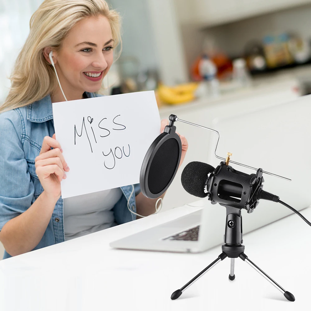 

Portable Video Microphone Kit with Mini Microphone Tripod Shock Mount Filter Windshield Adapter Cable 3.5mm Plug