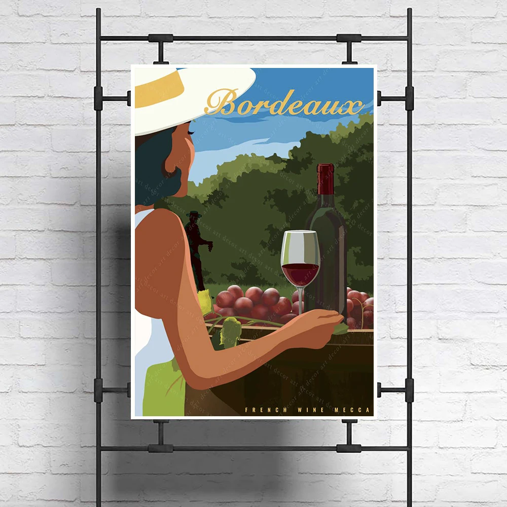 

France Bordeaux Red Wine Vintage Travel Poster Canvas Painting Kraft Posters Coated Wallsticker Art Print Home Decor Gift