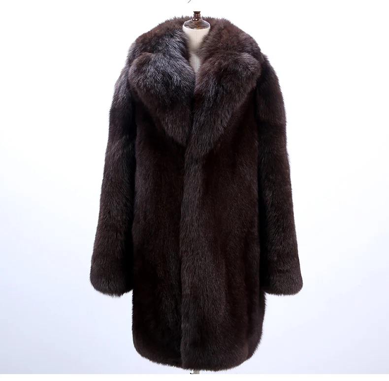 Новый Для мужчин теплая шуба из натурального Лисьего меха с длинными со строгими