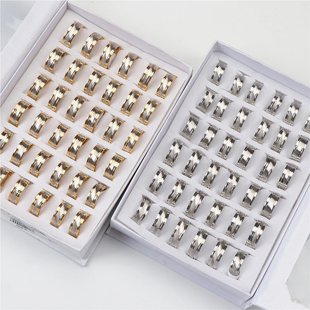 

36pcs/lot Fashion Twill Stainless Steel Silver Gold Color Rings Jewelry For Women Men Wedding Party Gifts Wholesale Bulk Lots