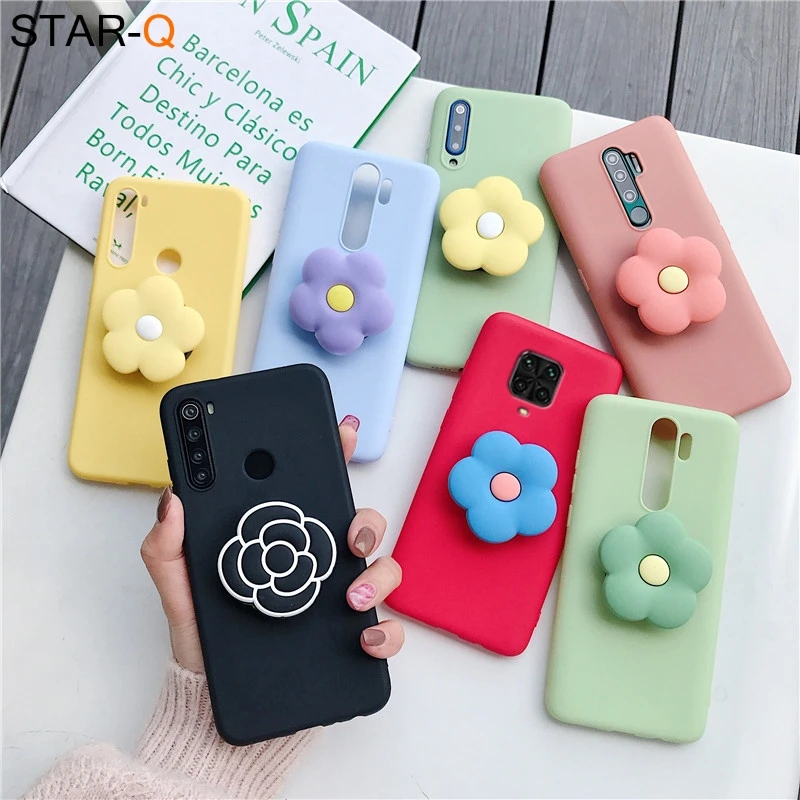 

Cute 3D cartoon phone holder case for xiaomi redmi note 9 pro max 9s note 8 pro 8t 9A 9C 7 8A 7A k20 flower silicone stand cover