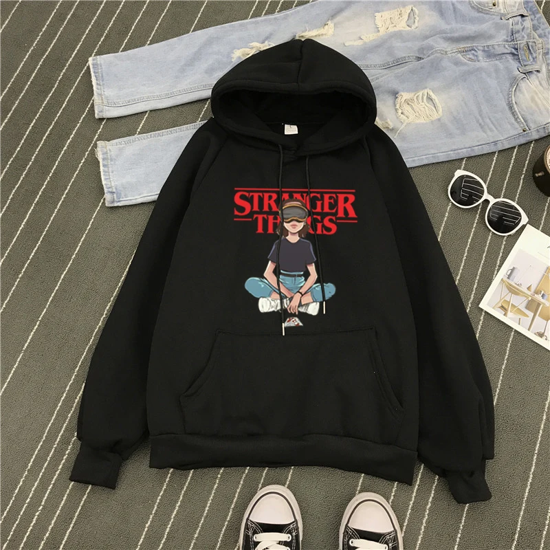 Фото Трендовые мужские толстовки с капюшоном и надписью Stranger Things для осени зимы Трендовые мужские толстовки с капюшоном и надписью Stranger Things для осени зимы
