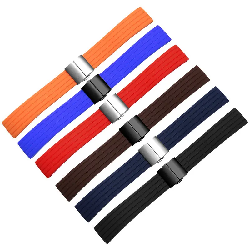 Soft Silicone Watchband Black Red Blue Orange Brown Wristband With Butterfly Buckle Replacement Belt For Men And Women | Наручные часы