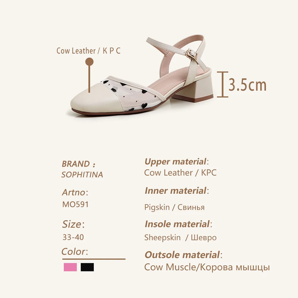 

SOPHITINA Women's Sandals Closed Toe Quality Cow Leather Breathable Outdoor Mesh Upper Mid Sqaure Shoes Heel Ladies Shoes MO591
