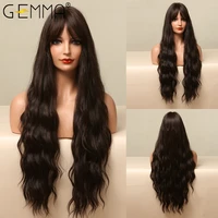 gemma long water wave synthetic wigs with bangs natural black dark brown cosplay daily heat resistant hair wigs for women afro