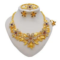 luxury african gold plated 24k jewelery set for women flower jewelry necklace rings bracelet dubai bridal set wedding gifts