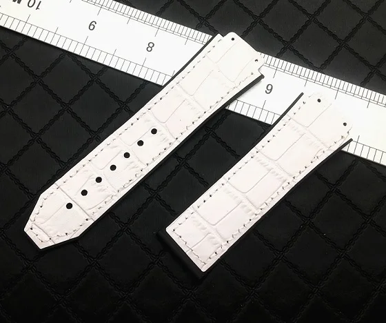 White strap Цветной 25*19 мм из натуральной кожи резиновый силиконовый ремешок для часов с застежкой бабочкой для Hublot ремешок для большого взрыва ремень классический fusion инструменты - Цвет ремешка: White strap