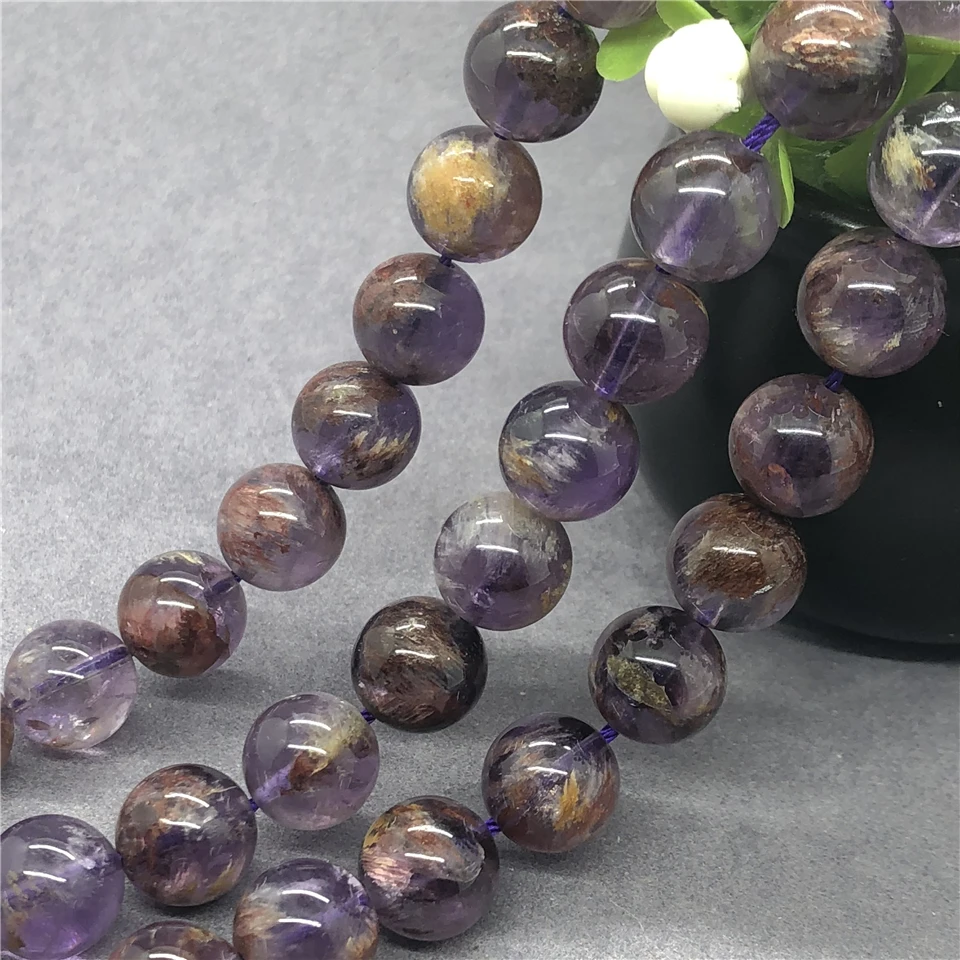 Фиолетовые фантомные кварцевые хрустальные бусины 6-12 мм круглые из натурального