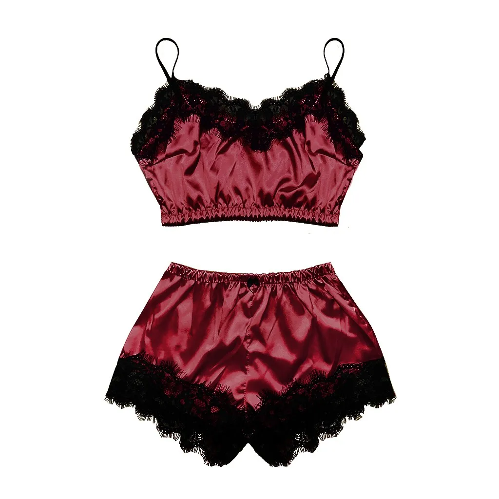 

Women Short Femme Shorts Sets Satin Lace Camisole With Bow Pajamas Lingerie Sleepwear Set S-xl Traf Ropa Mujer Vetement Femme#20