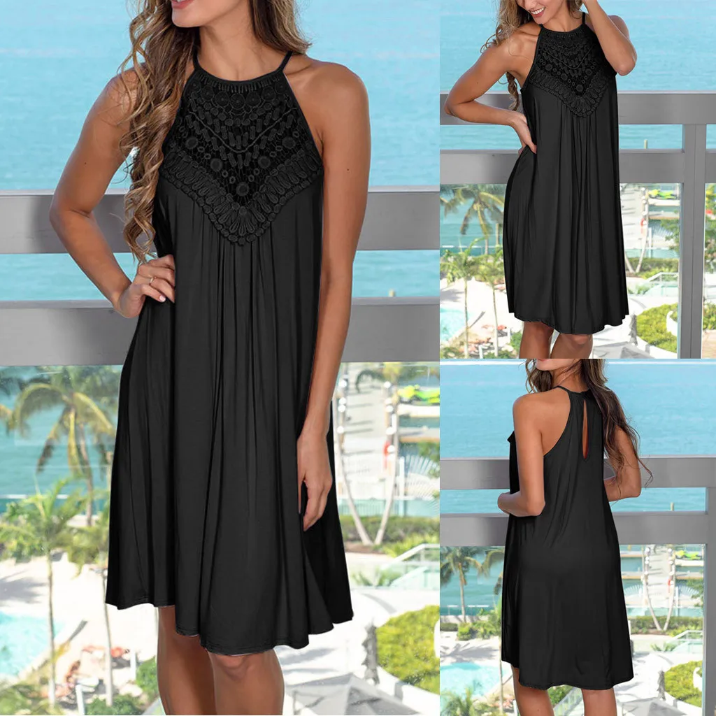 

Women's sleeveless lace stitching dress women's dress new style with summer fashion temperament new design Платья