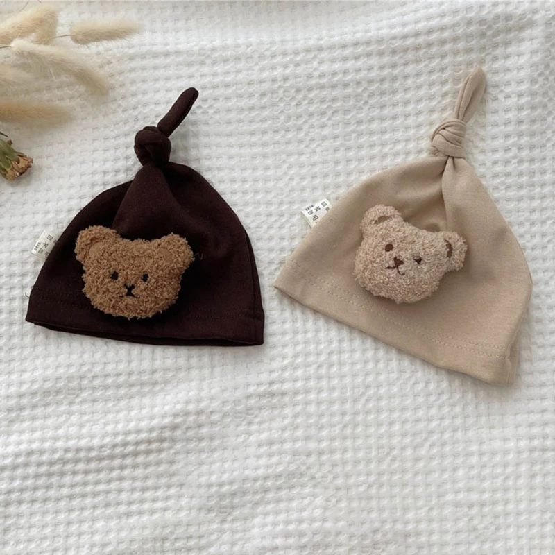 

Baby Hospital Hats Embroidered Bear Baby Photography Prop Keeps Babies Head Ears Warm Newborn Hospital Hat Skin Friendly
