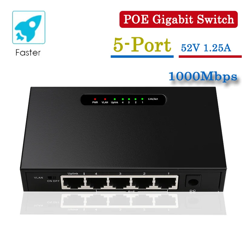 

5-Порты и разъёмы POE коммутатор Gigabit 10/100/1000M выключатель для рабочего стола, гигабит Ethernet-коммутатор волоконно-оптический медиа конвертер для...