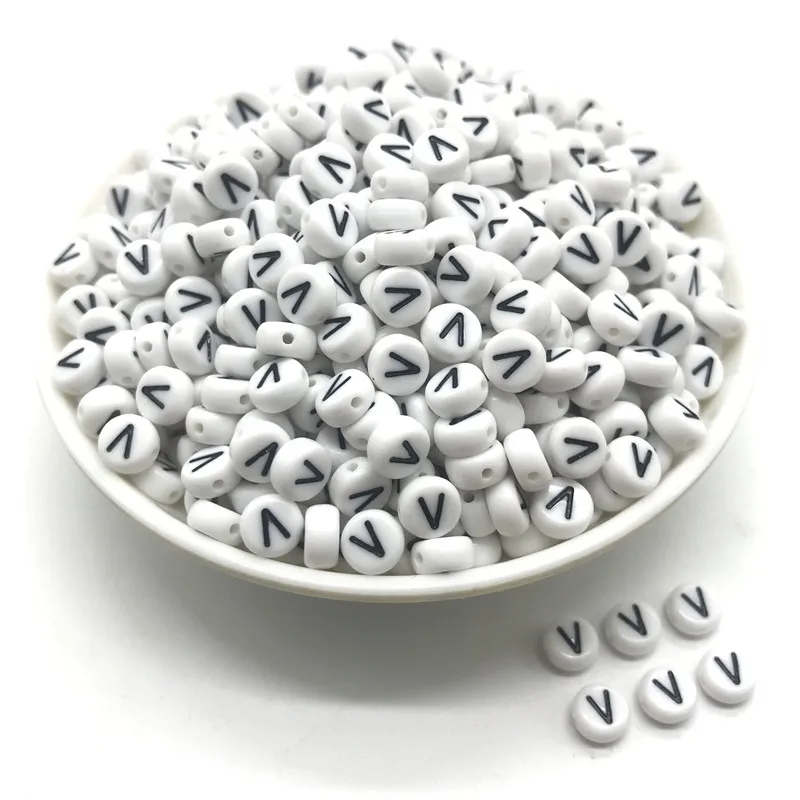 100pcs 4x7mm round letters 26 letters beads multi-color peach heart-shaped spacer beads For bracelet necklace jewelry making - Color: V