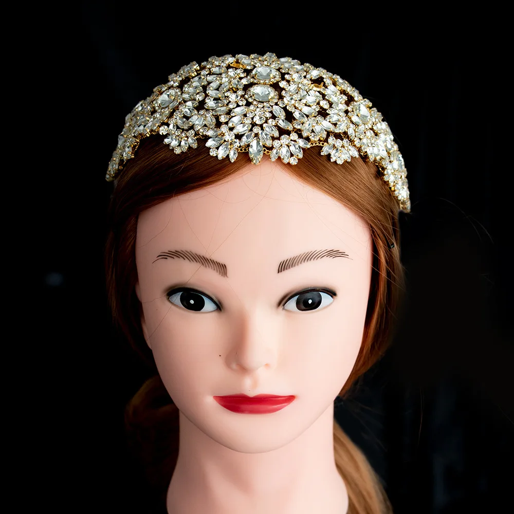 

Ladies Trendy Full Crystal Headwear Rhinestone Inlayed Middle East Traditional Headdress for Wedding Banquet Party